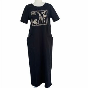 Vintage Nina Piccalino Long Black T-Shirt Dress Heavy Cotton